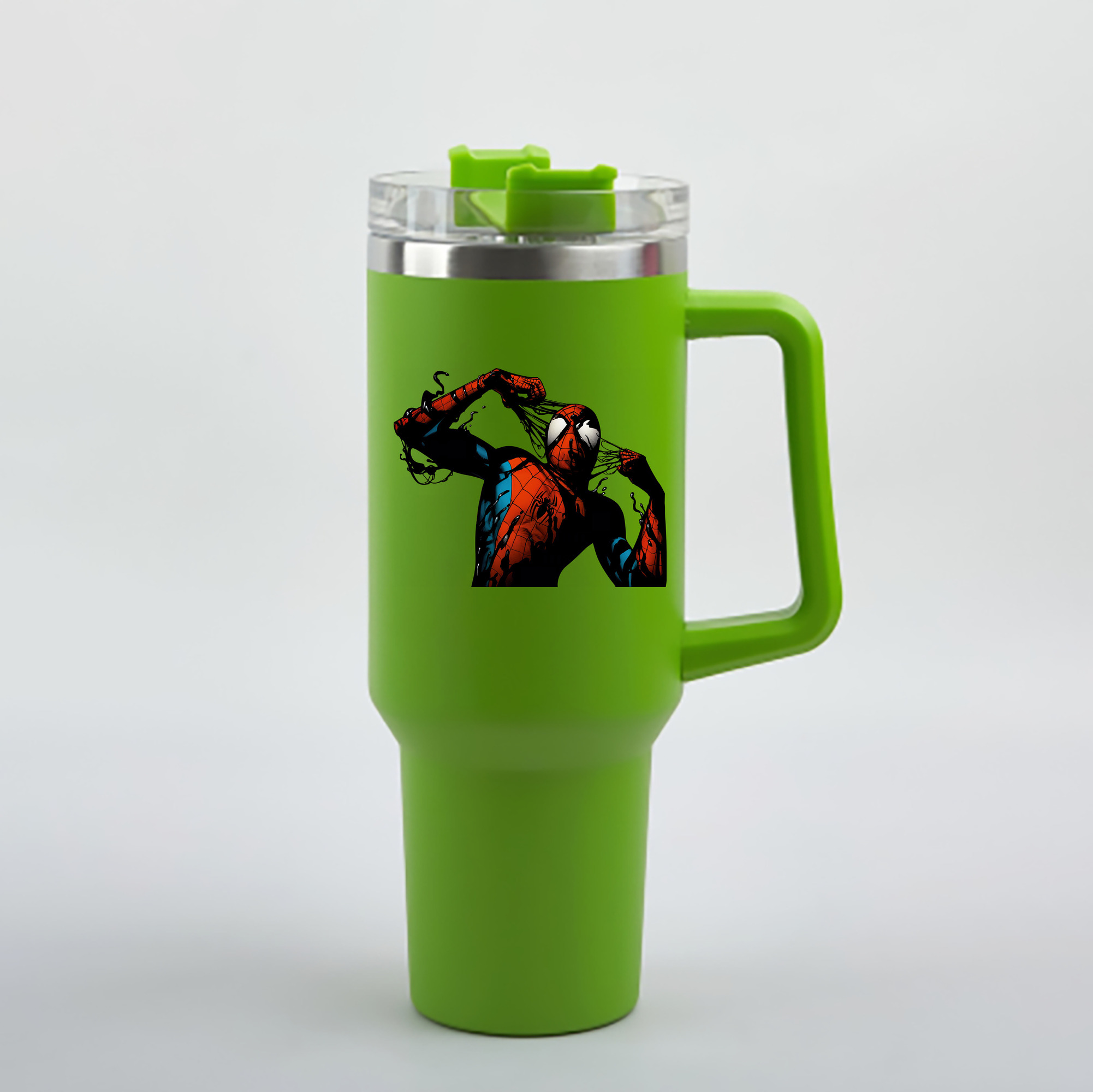 （画像用） Spider Man スパイダーマン 1200mL車用タンブラー - クリスタルステッカー（プラスチックストロー付き）